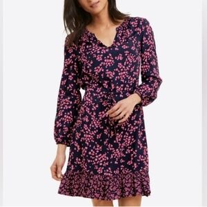 Floral Print Navy and Pink Tie-Waist Dress
